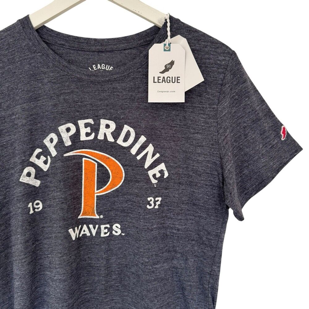 League 91 Shirt Pepperdine Waves University Short Sleeve Heathered Navy New